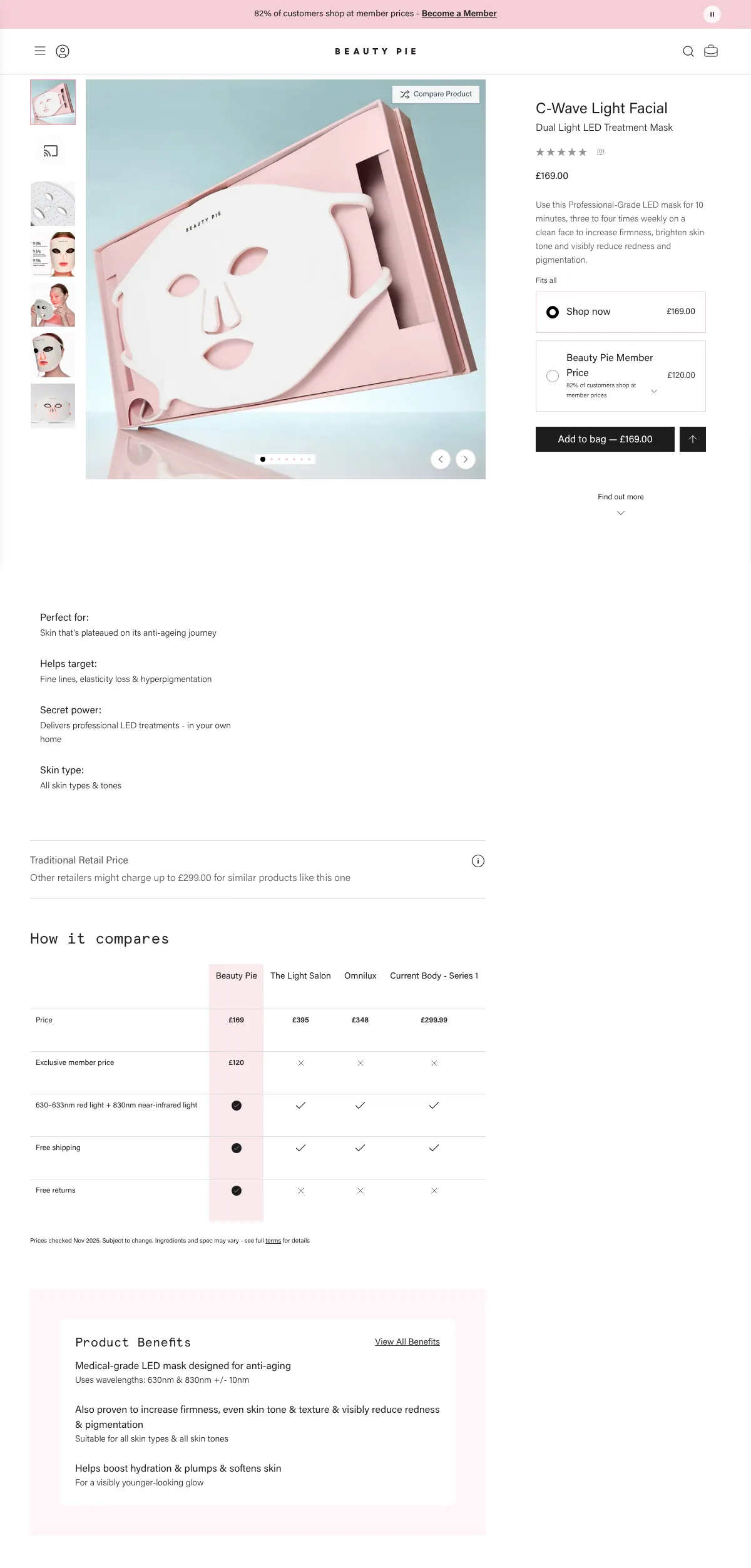 Beauty Pie — C-Wave Light Facial Dual Light LED Treatment Mask