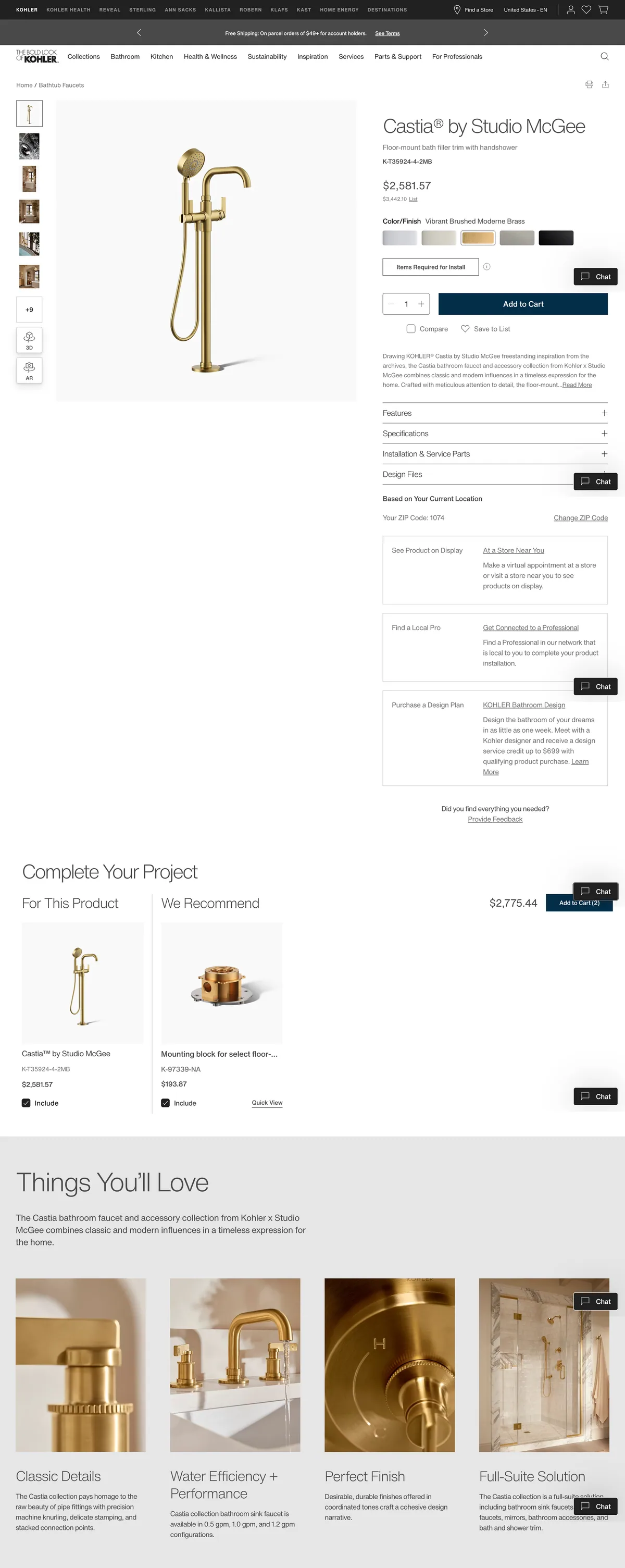 Kohler — Castia By Studio Mcgee Floor Mount Bath Filler Trim With Handshower T35924 4