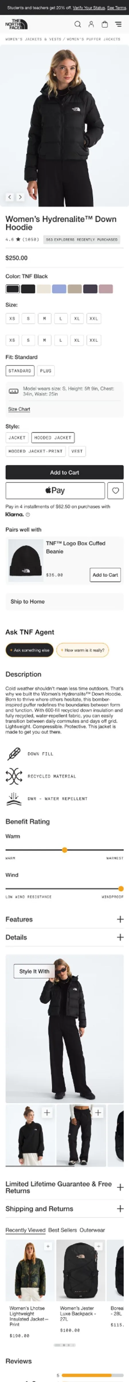 Thenorthface — Womens Hydrenalite Down Hoodie NF0A5GGG mobile